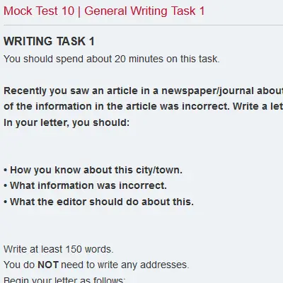 Mock Test 10 | General Writing Task 1