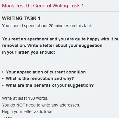Mock Test 9 | General Writing Task 1