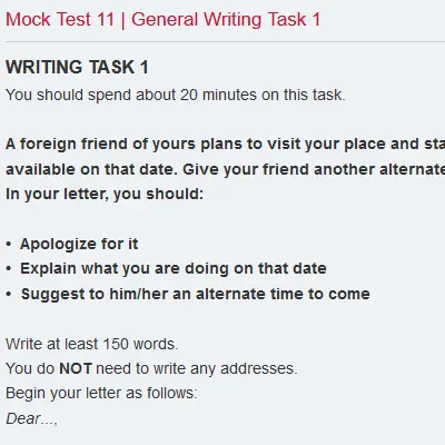Mock Test 11 | General Writing Task 1